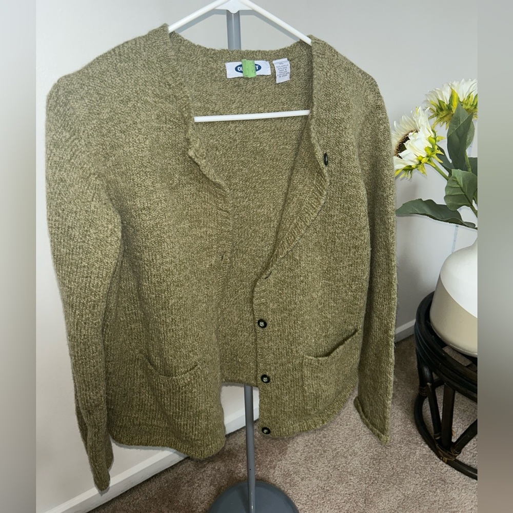 Green button up sweater 30% wool